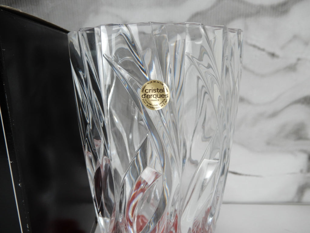 Cristal D'Arques Durand Vizille Leaded Crystal Vase 10" Tall Clear Angle Swirl