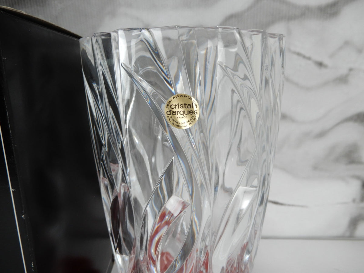 Cristal D'Arques Durand Vizille Leaded Crystal Vase 10" Tall Clear Angle Swirl