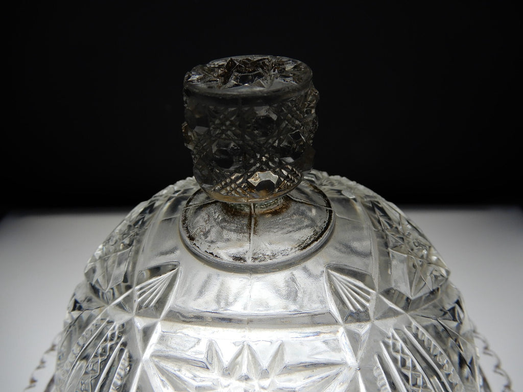Vintage Clear Press Glass Lidded Round Butter Dish Gold Rims