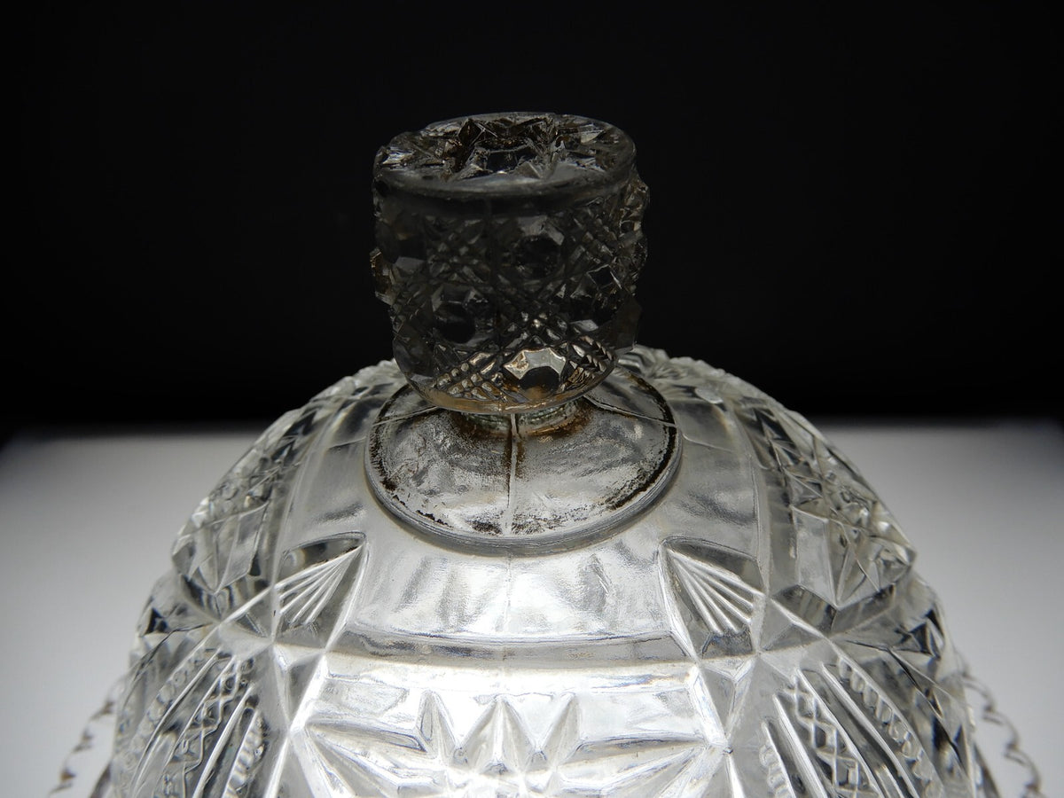 Vintage Clear Press Glass Lidded Round Butter Dish Gold Rims