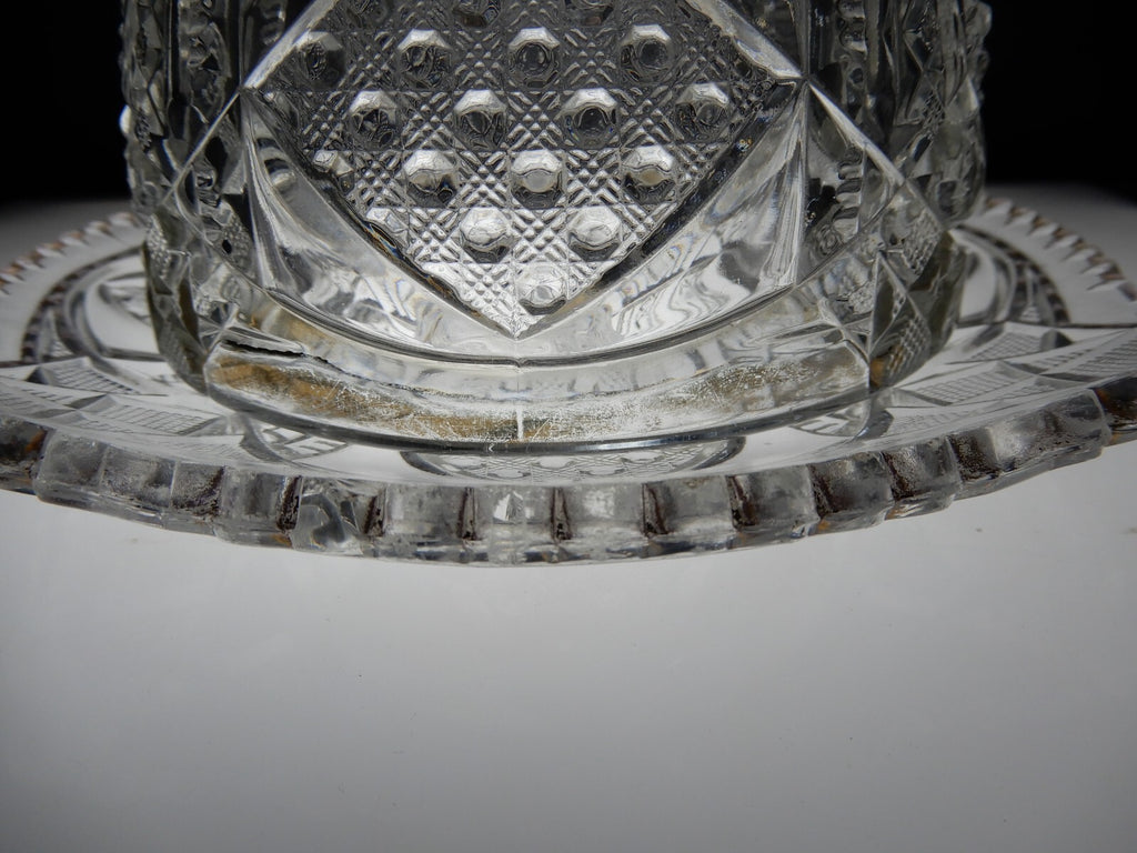 Vintage Clear Press Glass Lidded Round Butter Dish Gold Rims