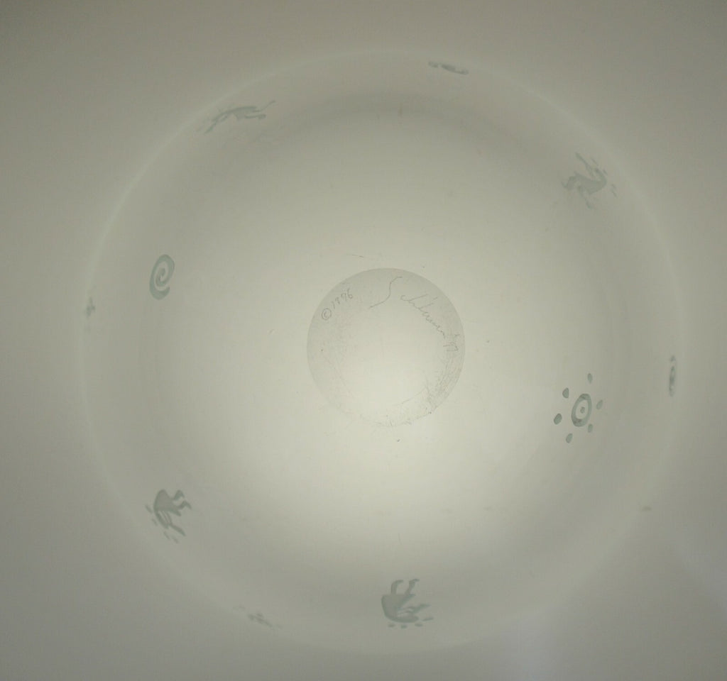 Vintage 1996-97 Clear Glass Vase Engraved with kokopellies and Signed