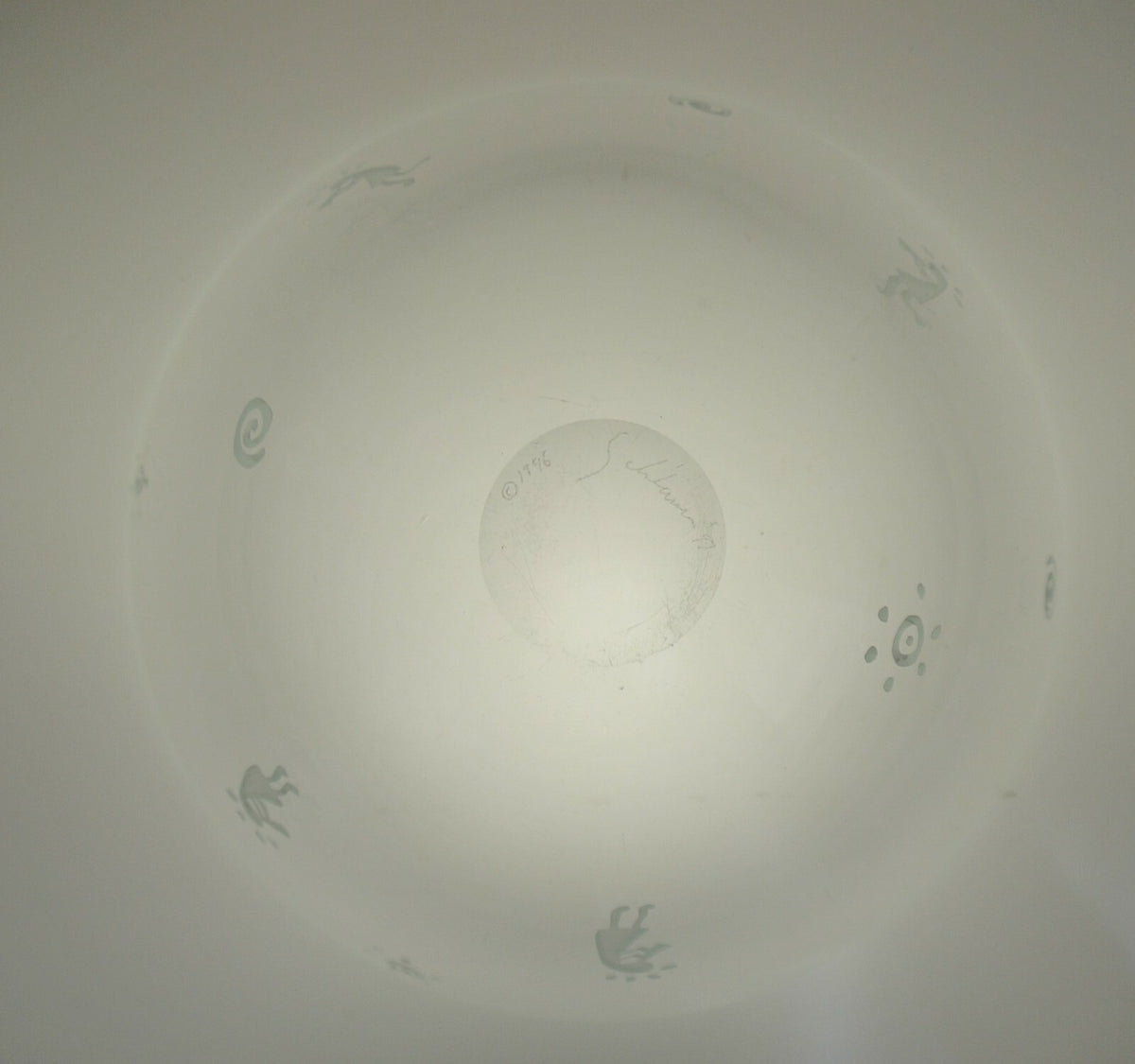 Vintage 1996-97 Clear Glass Vase Engraved with kokopellies and Signed