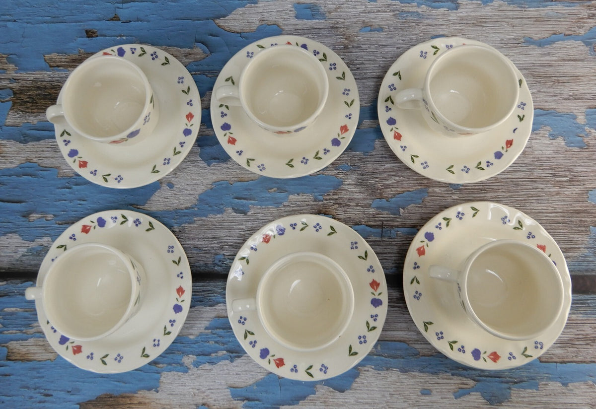 PV Peasant Village Espresso Demitasse Set 6 Cups & Saucers Made in Italy