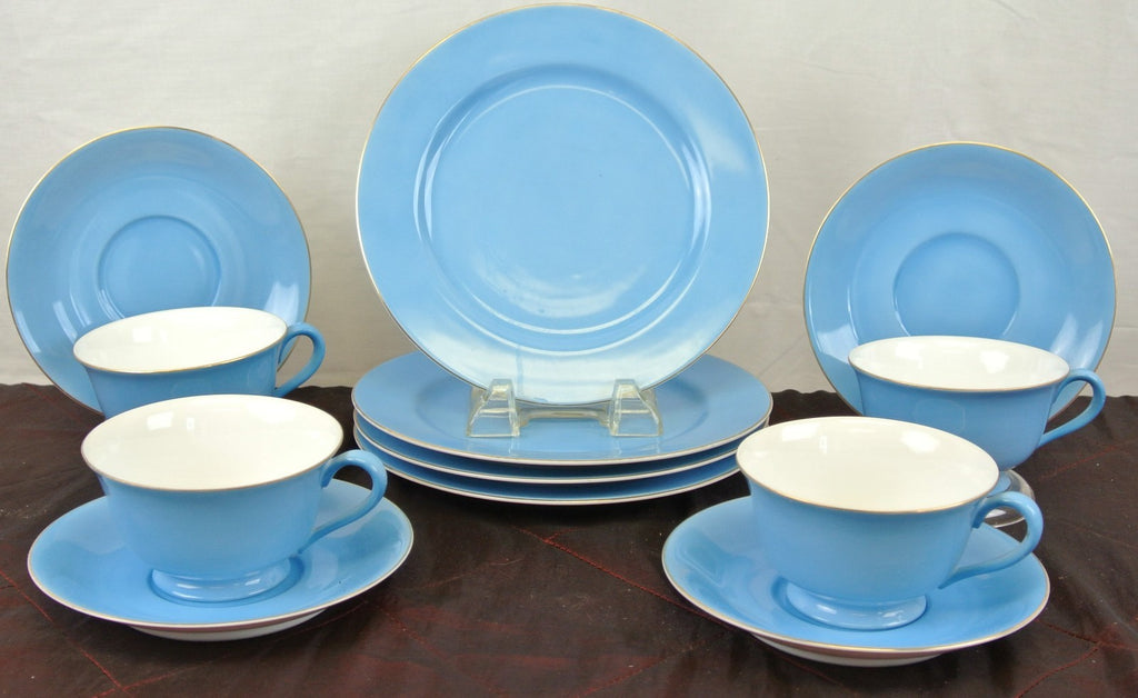 Set of 4 Noritake Blue Morimura China Cup and Saucer and Dessert Plate