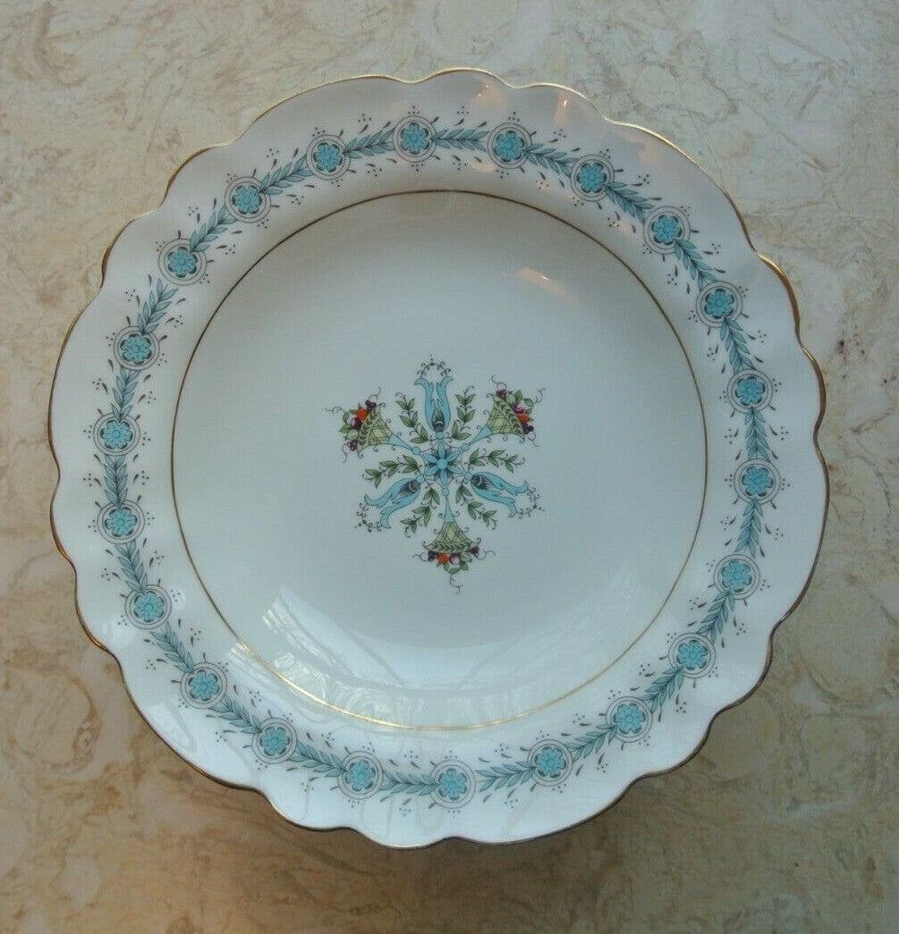 Vintage 1950's Ceramic White Compote with Blue and Gold  Rims