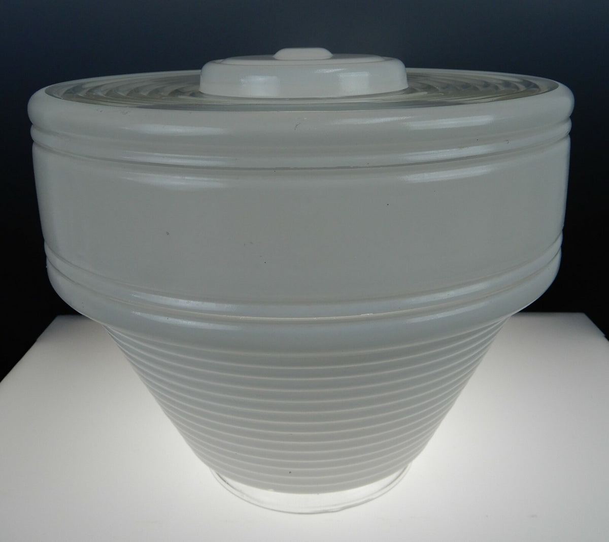 Vintage Tall Ceiling White & Clear Glass Shade 8" Diameter