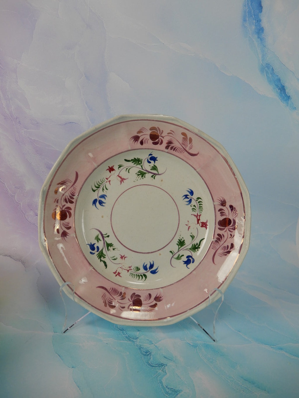 Set of 4 Vintage Staffordshire Pink Luster Salad Plates 8" C