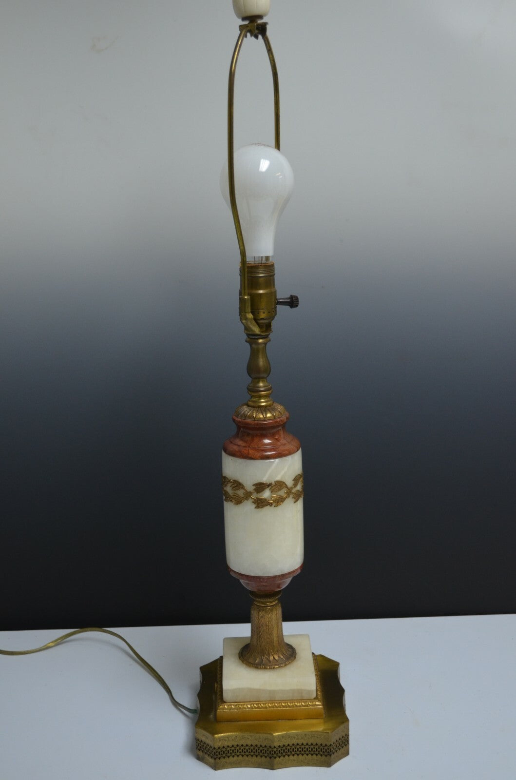 Vintage Brass, Quartz and Marble Table Lamp