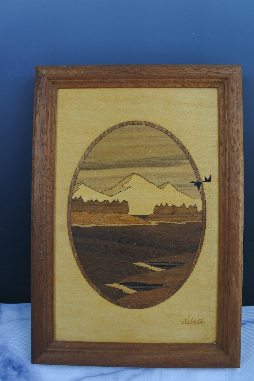 Lot Of 2 Hudson Wood Inlay Decorative Pictures By Nelson