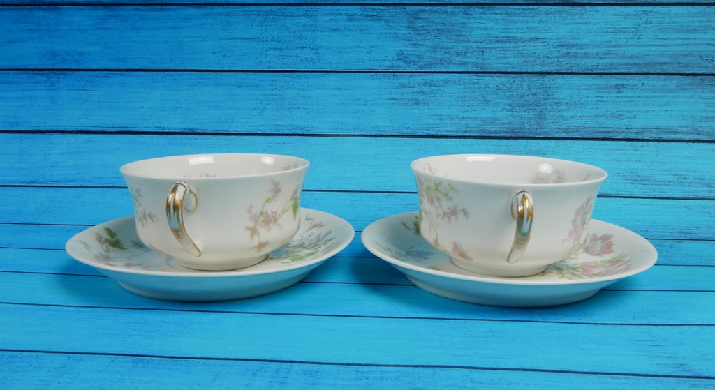 Vintage Set of Two Haviland Limoges Schleiger 79 Flat Cups And Saucers