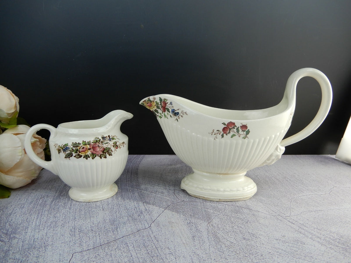 Vintage Wedgewood 'Conway' Gravy Boat And Creamer