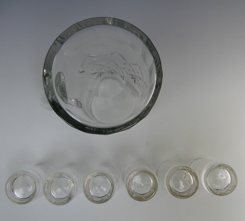 Vintage Clear Glass Set of Pitcher and 6 Juice Glasses