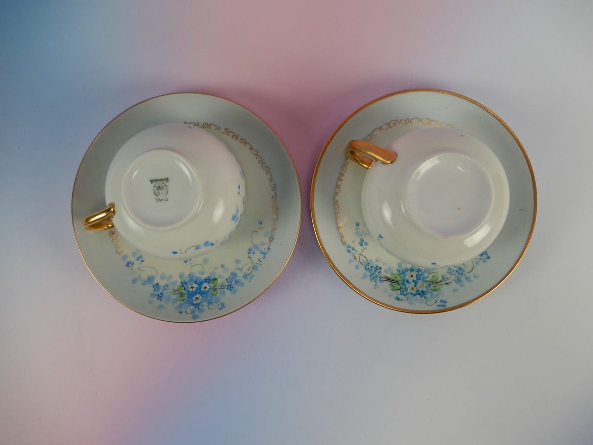 4 Pc. Stouffers Hand Decorated Blue Forget Me Not~ Cups and Saucers