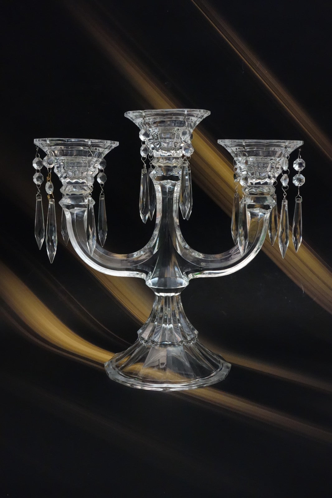 Vinrage Shannon Crystal Designs 3 Arm Candelabra W/ 14 Prisms 12-1/2" High