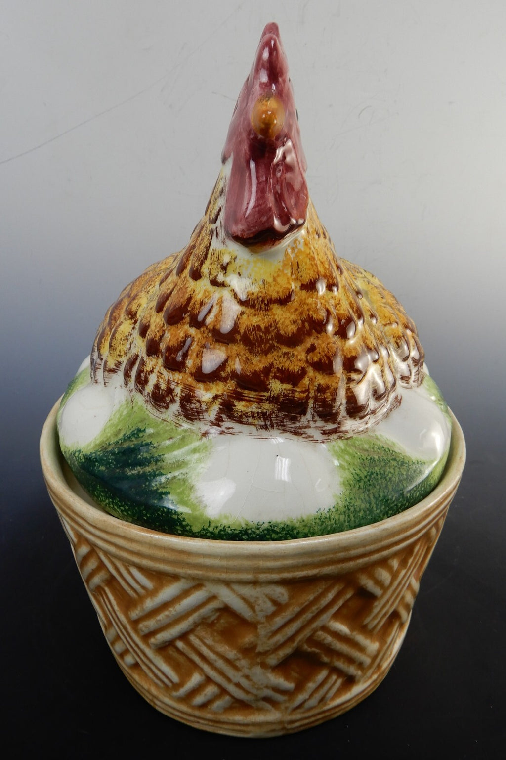 Ceramic Hen Laying Nest with Eggs From Los Angeles Pottery CA W/ CHIP~ 11-1/4" W