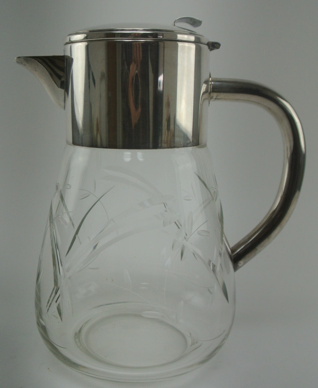 Vintage Big and Heavy 4-1/2 Lbs. Cut Crystal Pitcher With Silver Plated Top