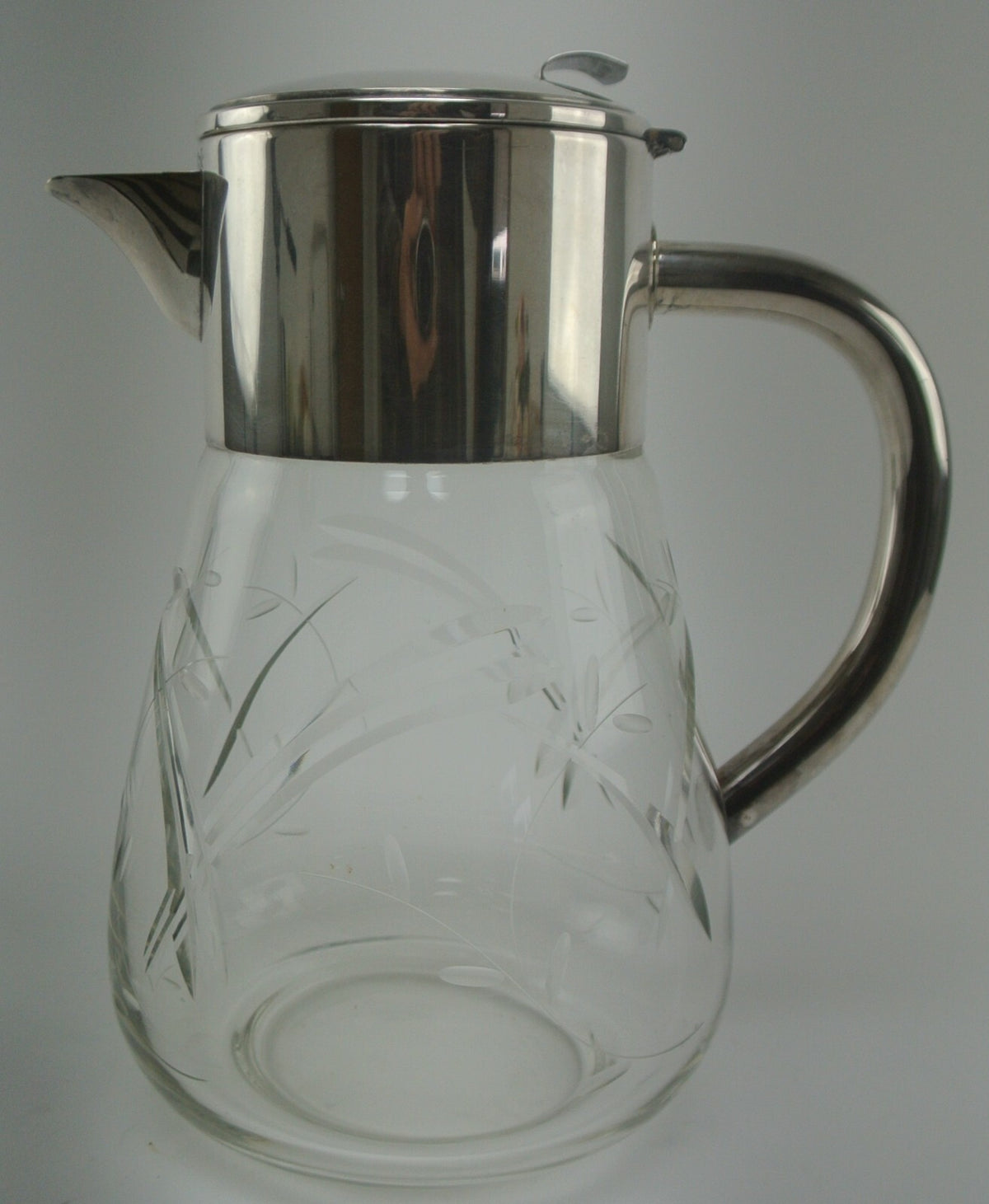 Vintage Big and Heavy 4-1/2 Lbs. Cut Crystal Pitcher With Silver Plated Top