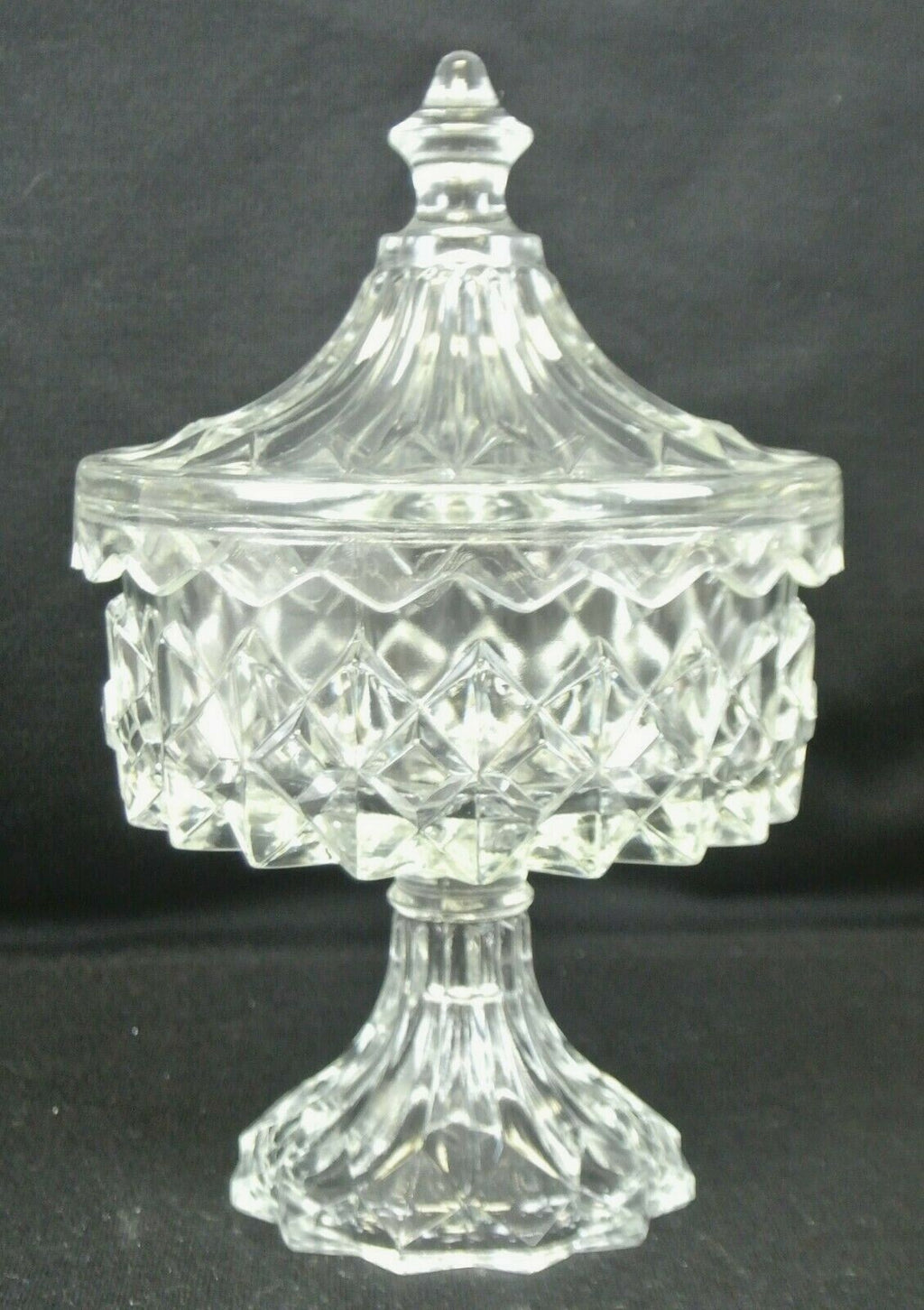 Gillinder Pressed Glass Lidded Pedestal Compote Diamond Design Sawtooth