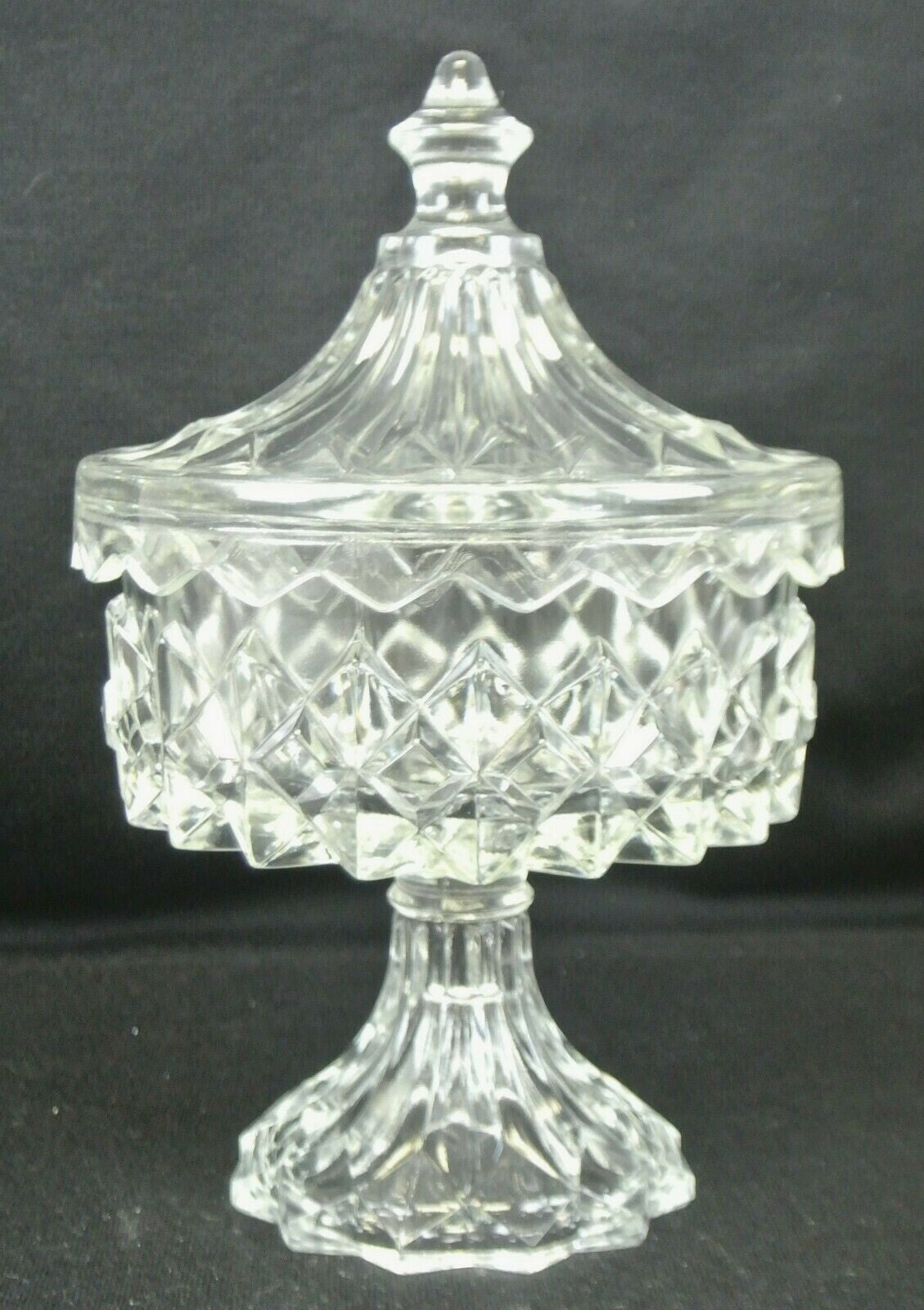 Gillinder Pressed Glass Lidded Pedestal Compote Diamond Design Sawtooth