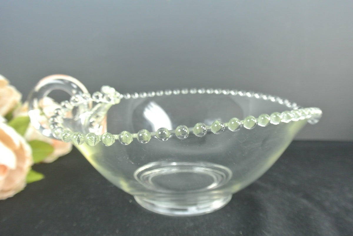 Vtg Imperial Candlewick Hobnail Rimmed Heart Shaped Bowl W/ Handle USA