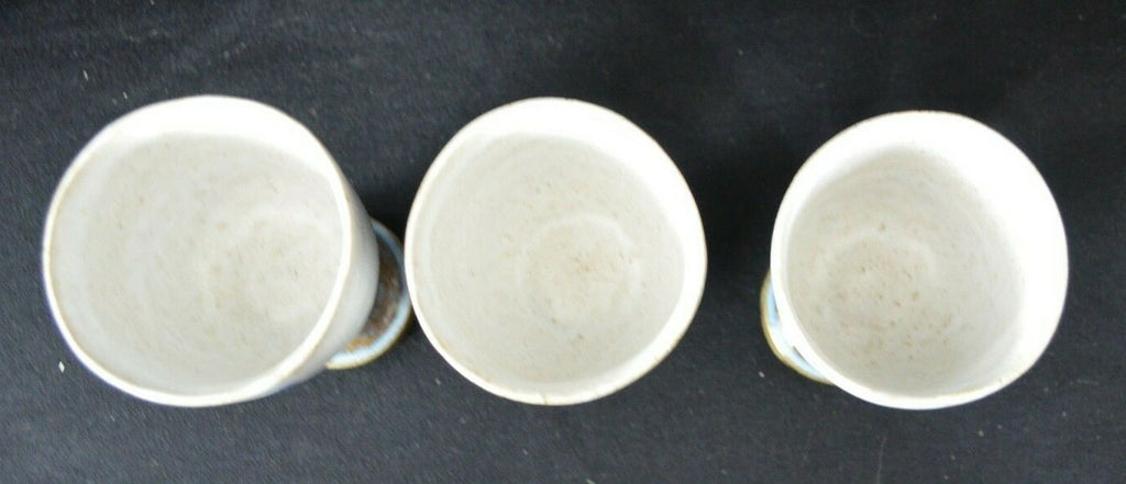 3 Pottery Goblets/Chalice-Drip Glaze-with Earthtones Unsigned
