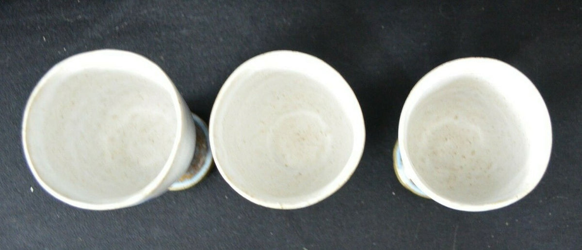 3 Pottery Goblets/Chalice-Drip Glaze-with Earthtones Unsigned