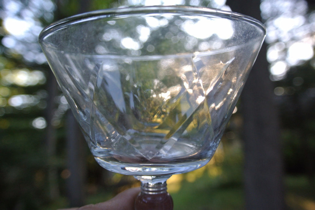 6 CLEAR CRYSTAL Champagne Sherbet glasses w/ THUMBPRINT AND CRISS CROSS DESIGNS