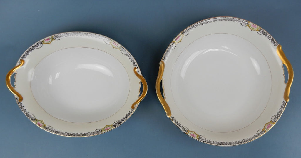 2 Vintage Oval and roud Serving Bowls  "DEERLODGE"  Made in Japan with Chips