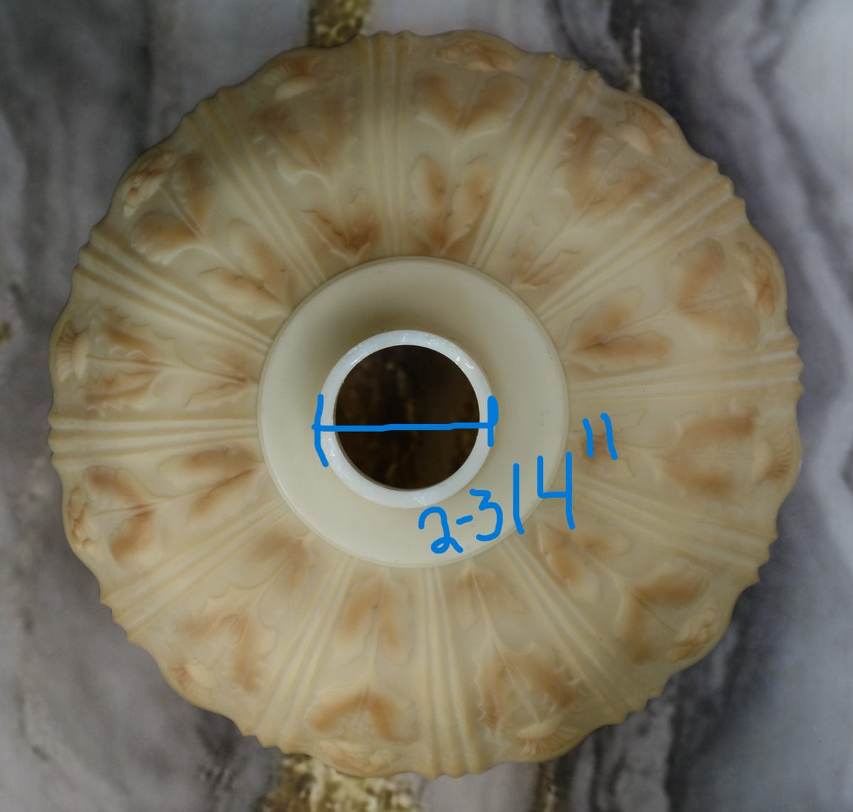 Heavy Torchiere Opaque White & Caramel Shade Embossed Art Deco for Floor Lamp