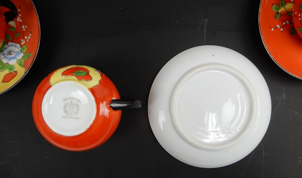 Set of 6 Chikaramachi Japan Hand Painted Bird Asian Florals Cup and Saucer