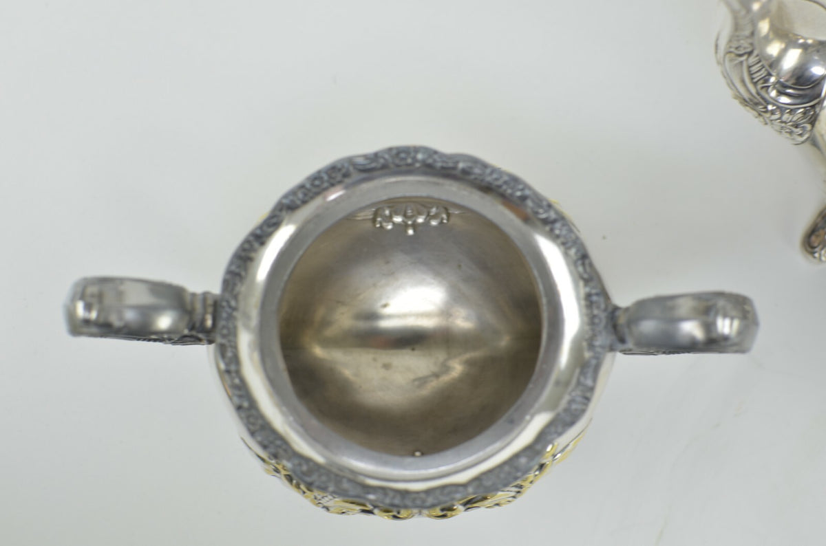 EPCA by Poole Silverplate Teapot #600 - Hand Chased Tea Pot,Sugar Bowl & Creamer