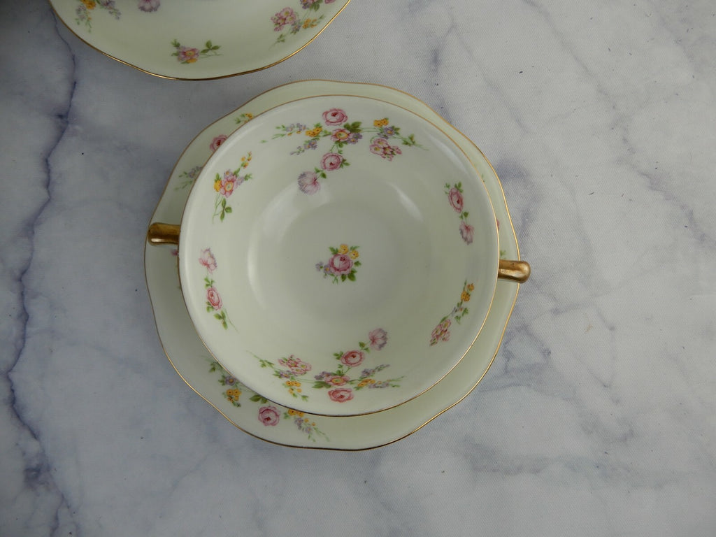 4 Baronet "Silvia" Made in Bohemia Czechoslovakia Soup Cups & Saucers