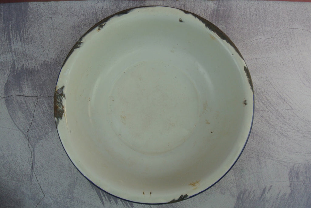 Pair Of Vintage Vintage White Black and Red Trimmed Enamelware As Is