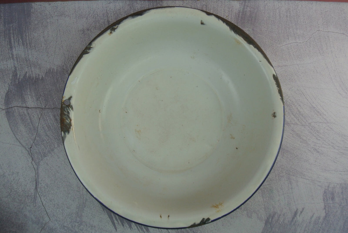 Pair Of Vintage Vintage White Black and Red Trimmed Enamelware As Is