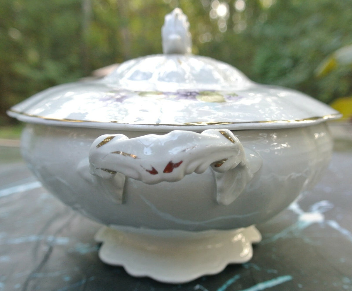 The Wellsville China co. Ohio with Purple Flowers Soup Tureen