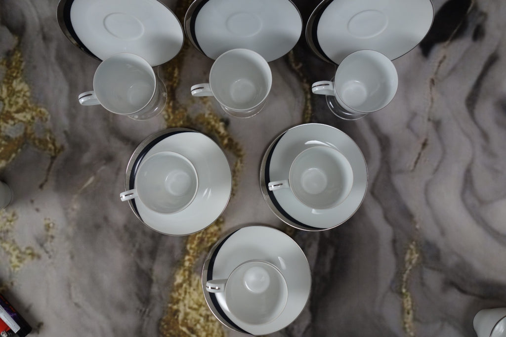 Set of 6 Cups and Saucers Mikasa Platinum Fascination Pattern Made in Japan