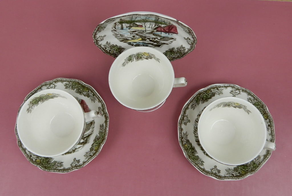 Vintage Set of 3 Cup and Saucers  Johnson Bros The Friendly Village England