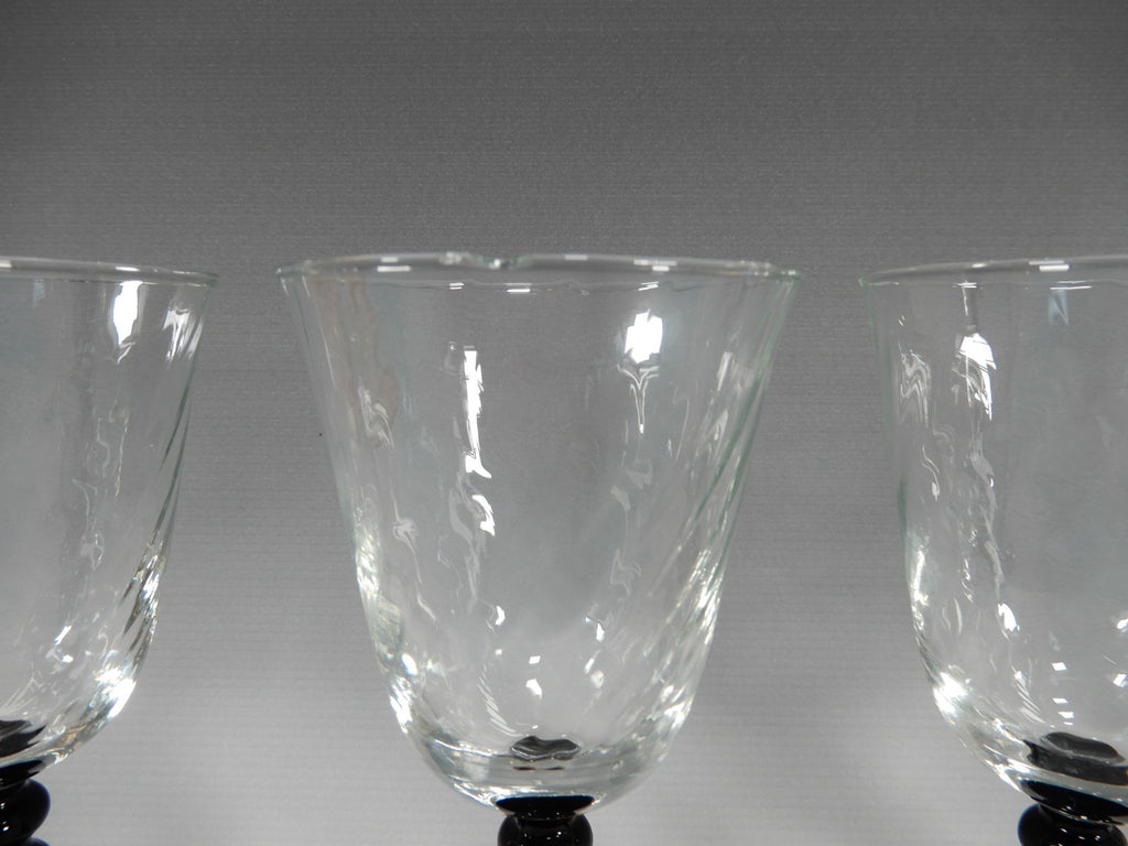 6 Piece Cristal D'Arques Onyx Wine Glasses W/Optic Bowls Black Stem France 5oz