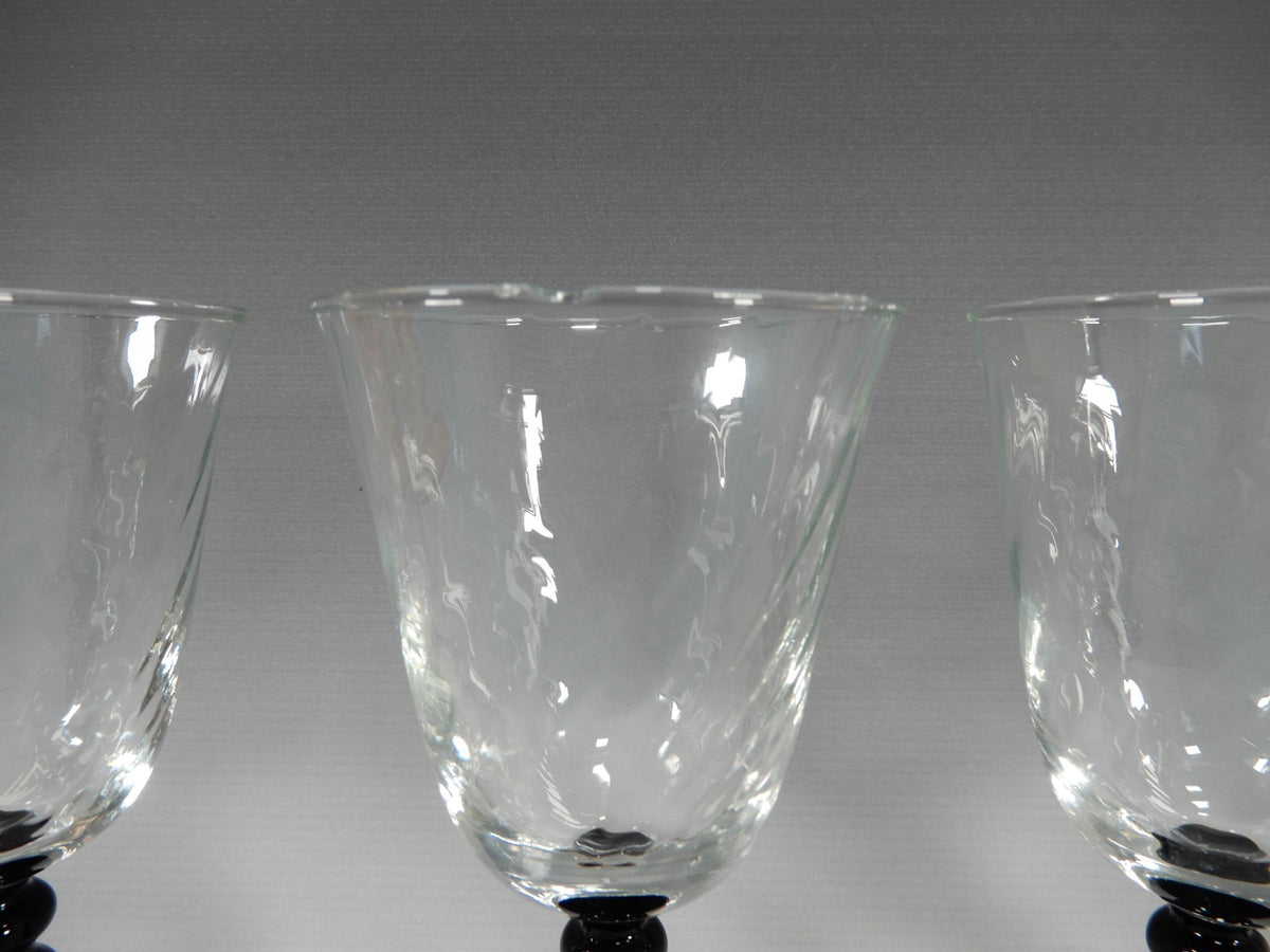 6 Piece Cristal D'Arques Onyx Wine Glasses W/Optic Bowls Black Stem France 5oz