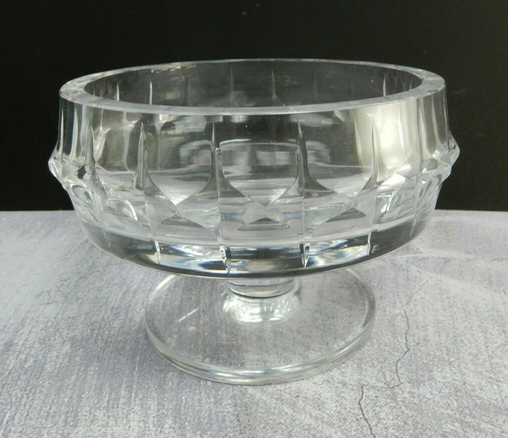 Vintage Crystal Glass Round Compote Signed