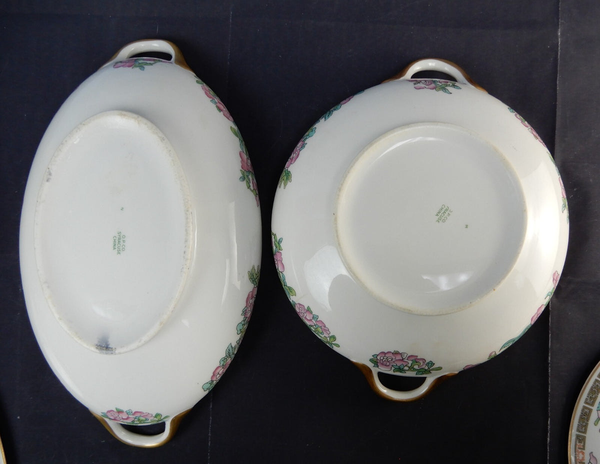 Two Vintage SYRACUSE Oval and Round  Covered Serving Bowls Indian Tree Pattern
