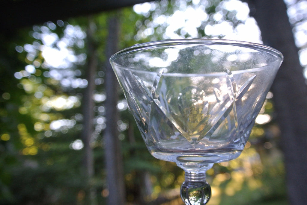 6 CLEAR CRYSTAL Champagne Sherbet glasses w/ THUMBPRINT AND CRISS CROSS DESIGNS