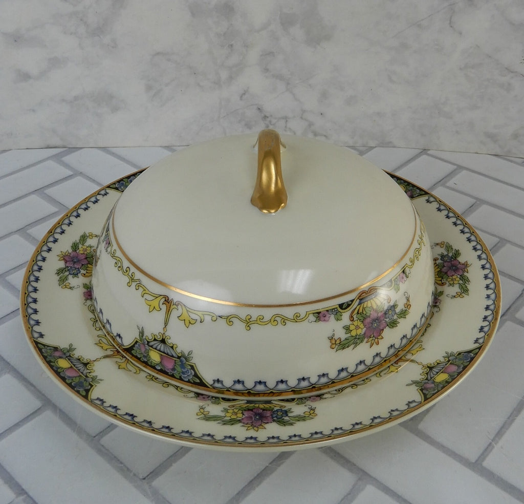 1920 Noritake China Ivory "Colonade" Round Covered Butter Dish
