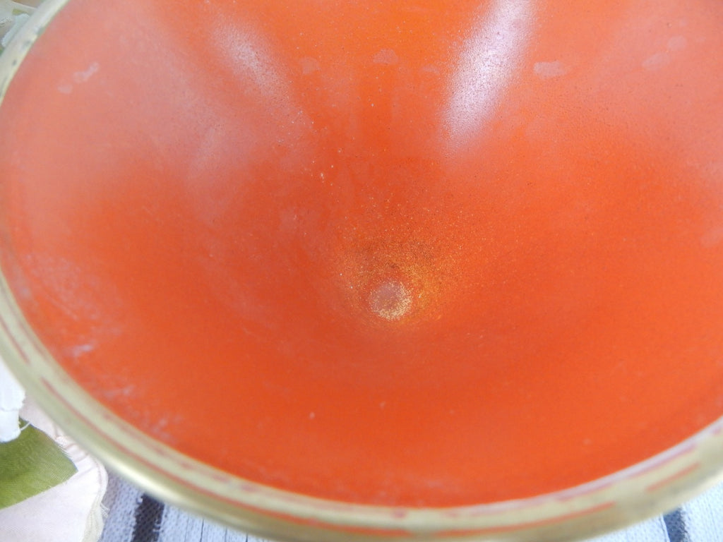 Vintage Rambler Rose Orange Glass Gold  Footed Candy Dish w/Lid