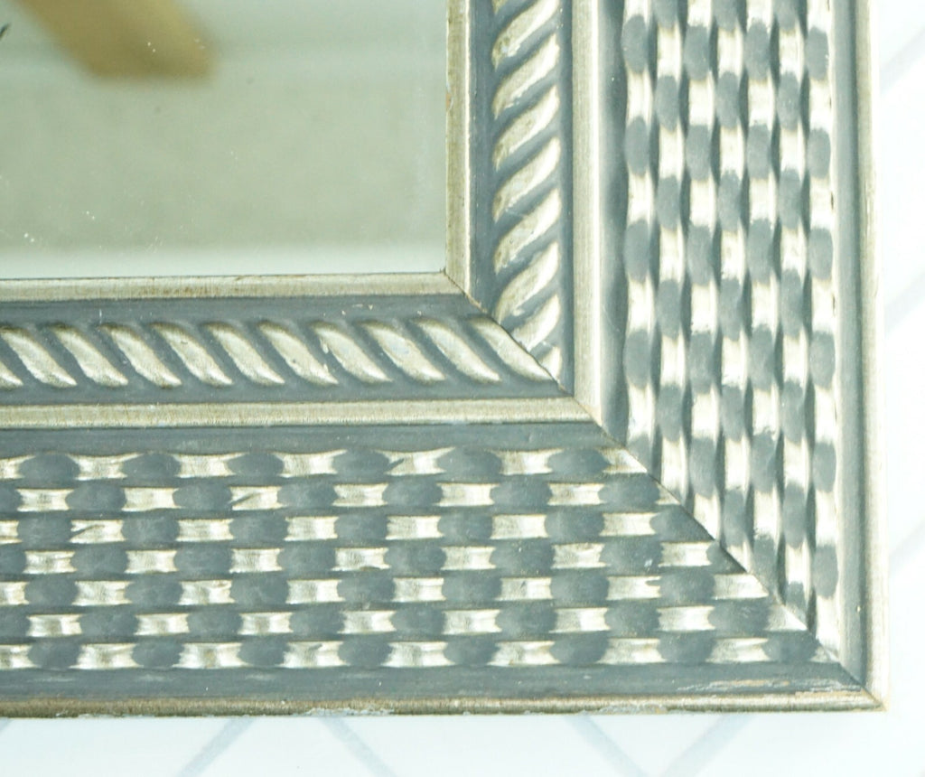Vintage Silver and Black Woven Ornate Mirror 14"