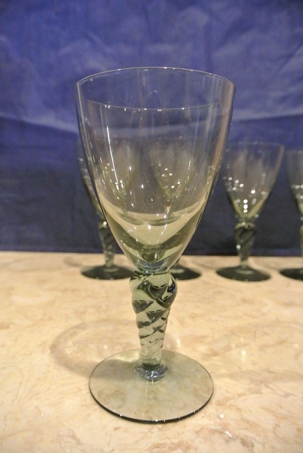 Set of 6 Smoky Blue Wine Glasses with twisted stem