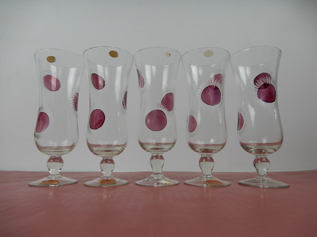Vintage AVITRA Handmade Etched Glass Cocktail Glass Set of (5) Made in Bulgaria