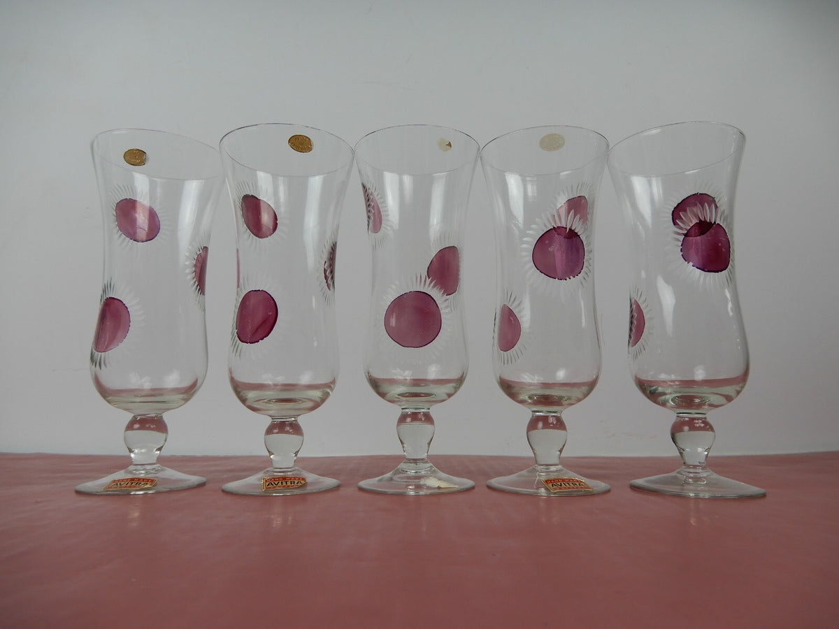 Vintage AVITRA Handmade Etched Glass Cocktail Glass Set of (5) Made in Bulgaria