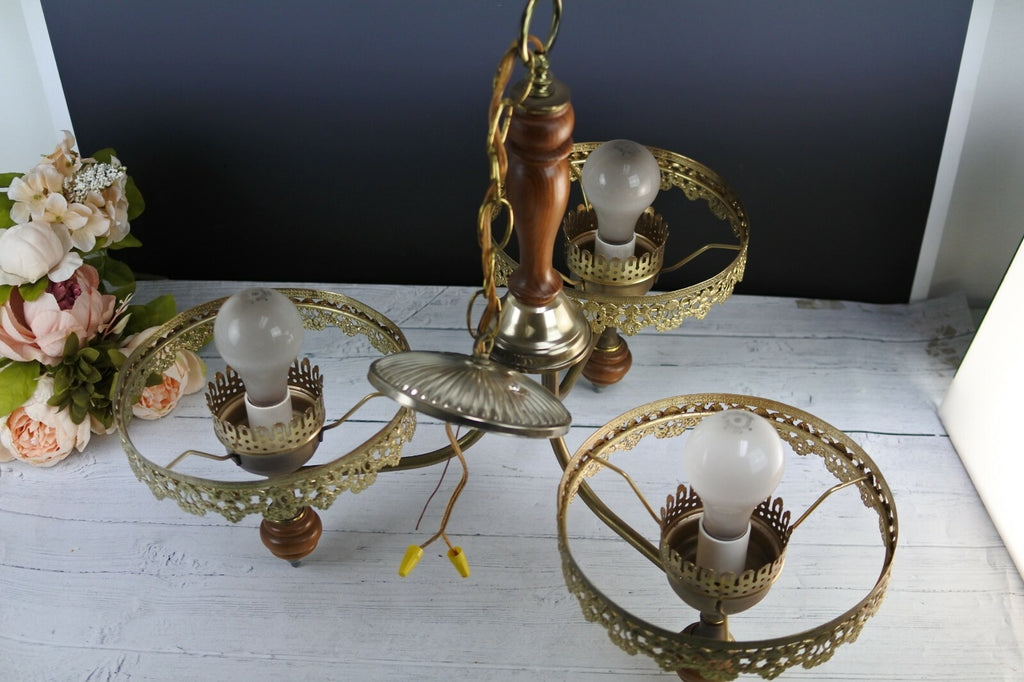 Vintage 3 Light Arm Ceiling Light Rustic chandelier  *As Is*